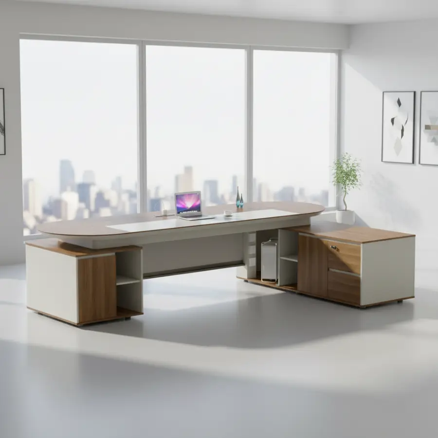 Executive Desk Cabinet Storage Shelves Modern Rust/Scratch Resistant PVC Office Furniture for Home Business Use — image 4