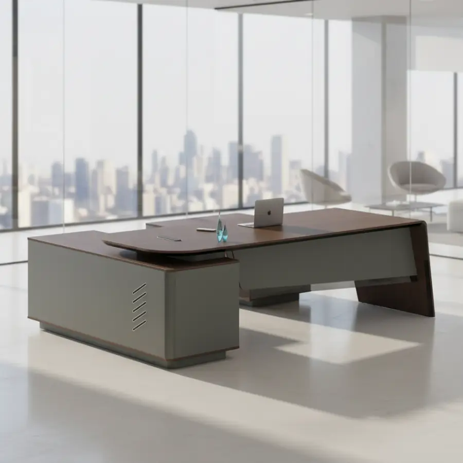 Executive Office Desk PVC Frame Contemporary Modern Design Rust Scratch Resistant Box Drawer Storage Office Office Build — view 1