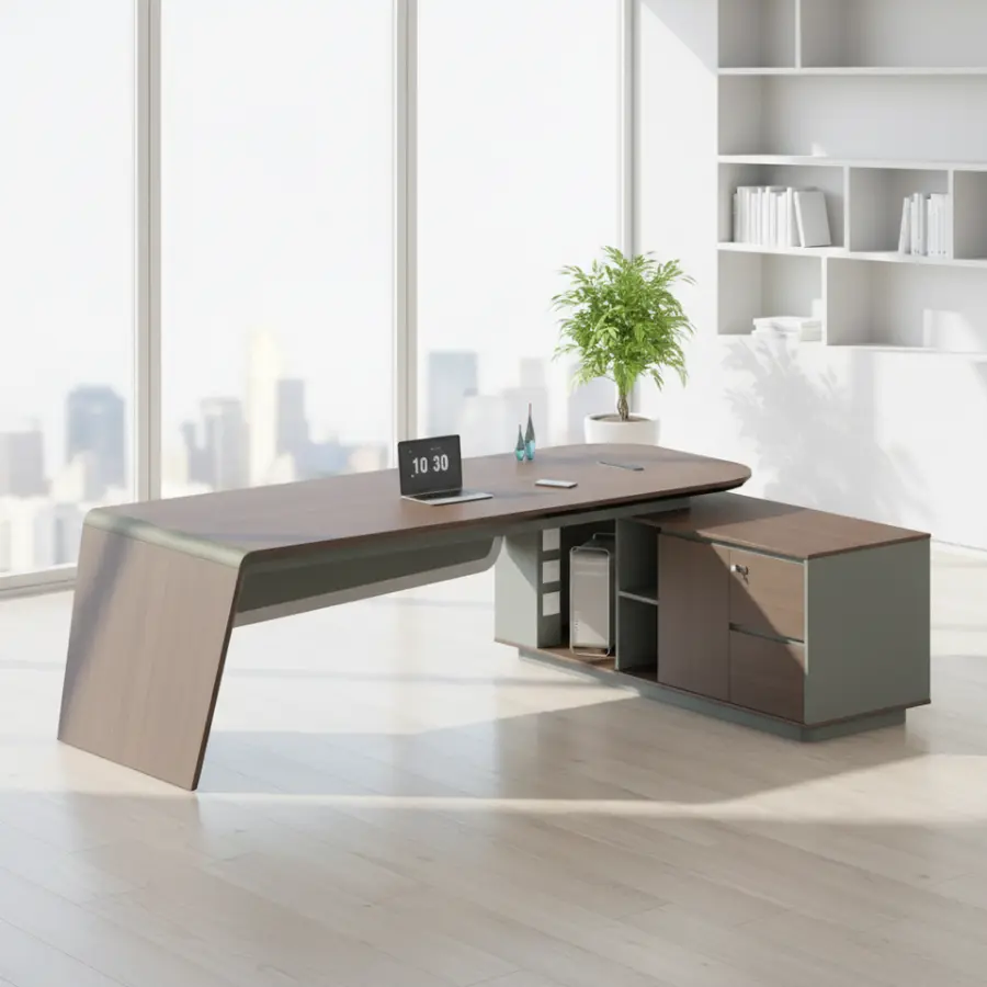 Executive Office Desk PVC Frame Contemporary Modern Design Rust Scratch Resistant Box Drawer Storage Office Office Building — image 2