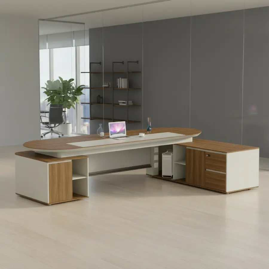 Executive Desk Cabinet Storage Shelves Modern Rust/Scratch Resistant PVC Office Furniture for Home Business Use — image 2