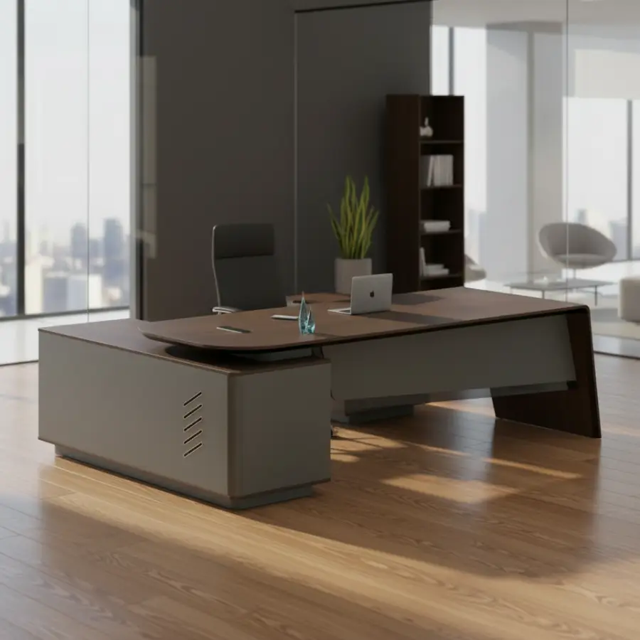 Executive Office Desk PVC Frame Contemporary Modern Design Rust Scratch Resistant Box Drawer Storage Office Office Building — image 3