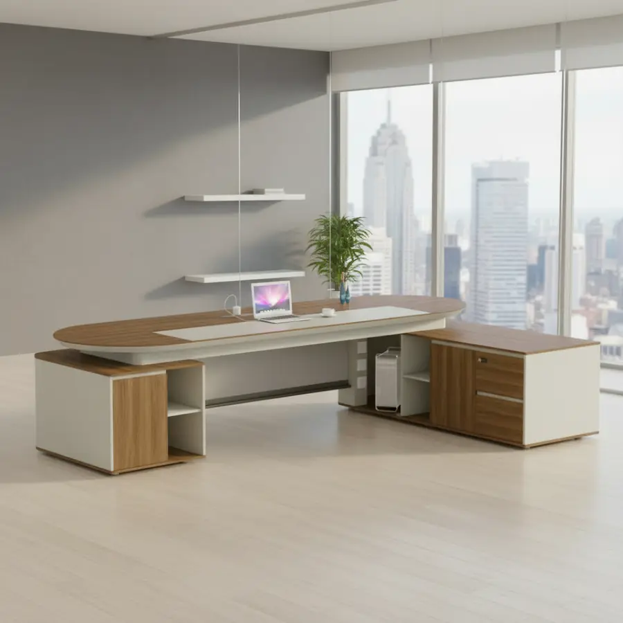 Executive Desk Cabinet Storage Shelves Modern Rust/Scratch Resistant PVC Office Furniture for Home Business Use — image 3