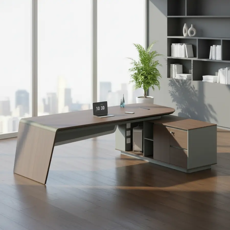 Executive Office Desk PVC Frame Minimalist Contemporary Modern Rust Scratch Resistant Box Drawer Storage 3-Year Warranty — view 4