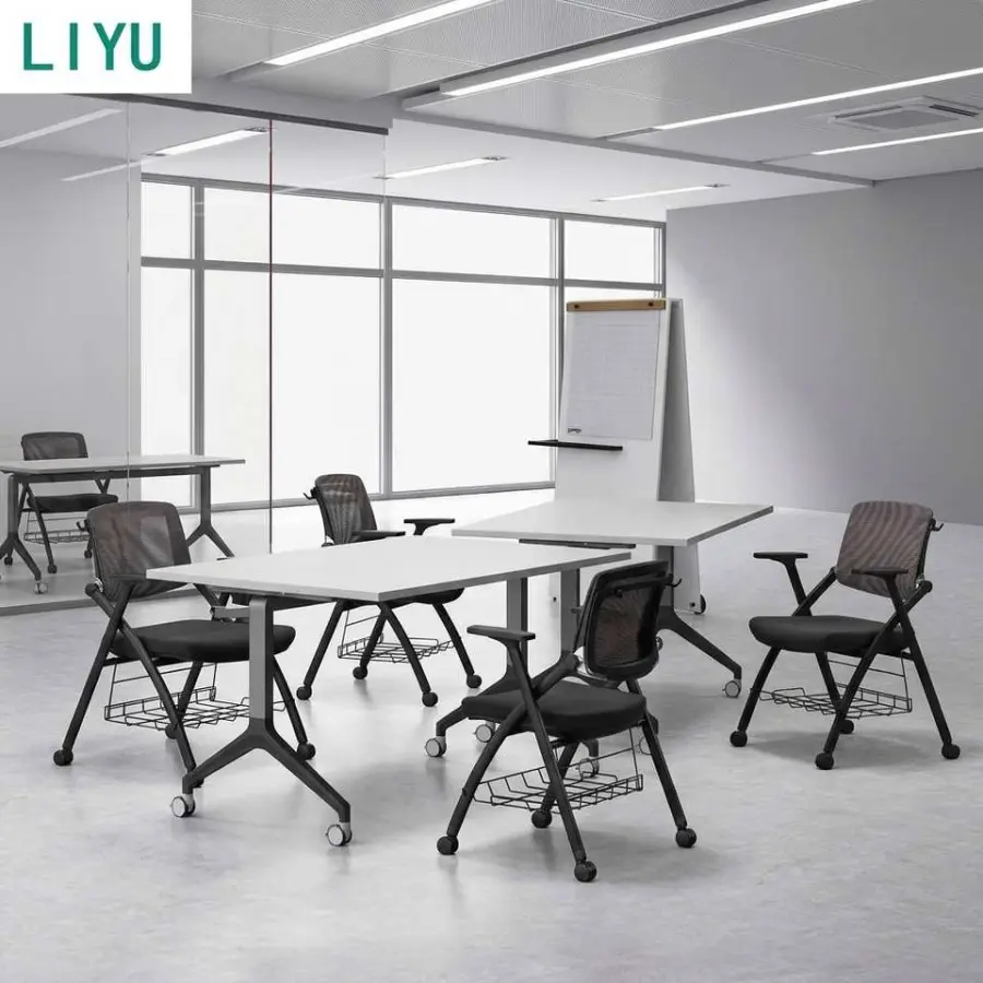 LIYU High-Density Mesh Folding Training Chair with Writing Tablet and Storage Basket Mobile Nesting Chair for School Lec — view 1