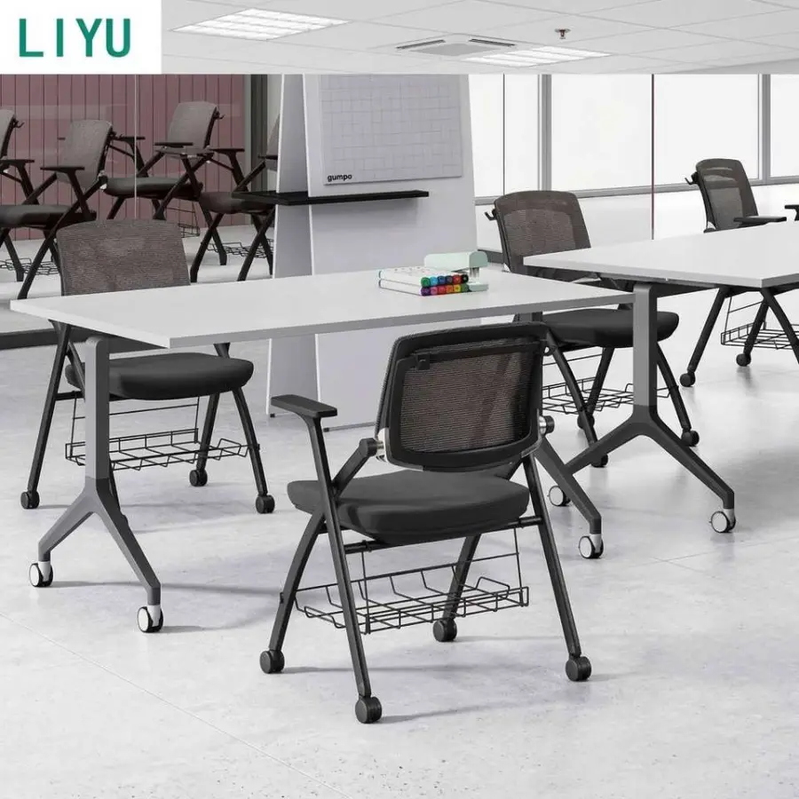 LIYU High-Density Mesh Folding Training Chair with Writing Tablet and Storage Basket Mobile Nesting Chair for School Lec — view 2