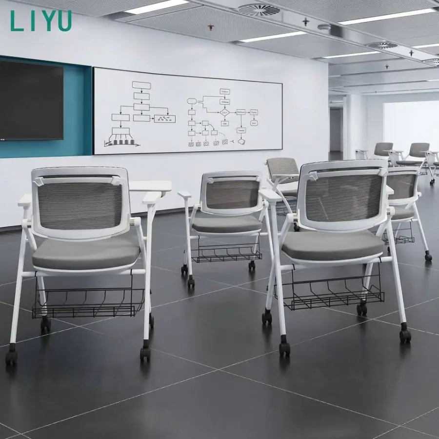 LIYU High-Density Mesh Folding Training Chair with Writing Tablet and Storage Basket Mobile Nesting Chair for School Lec — view 3