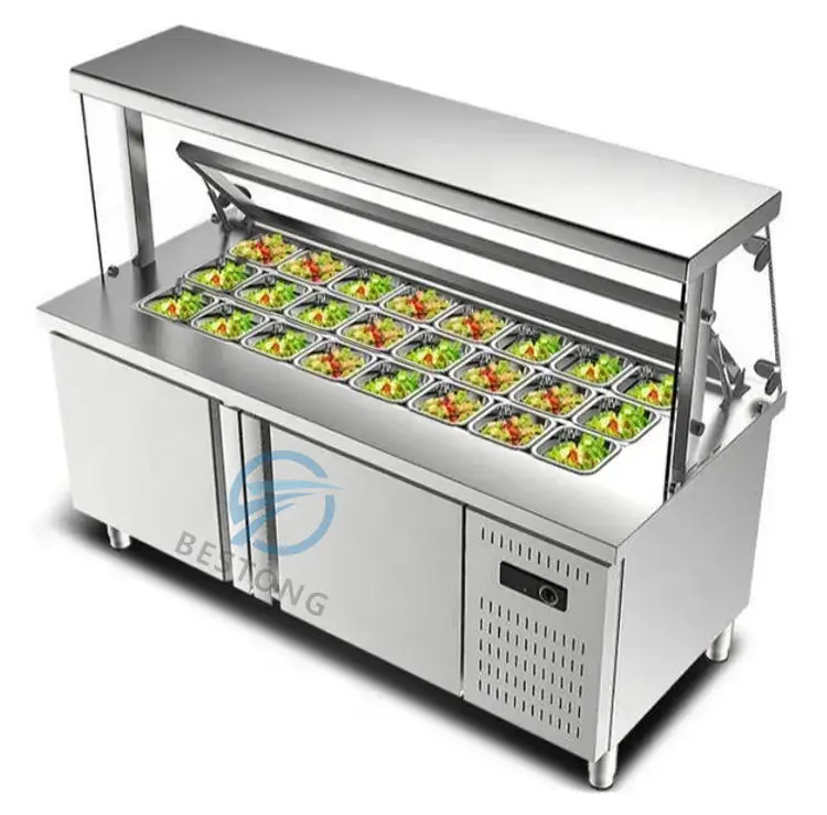Single-Temperature Salad Pizza Prep Table Fridge Counter Salad Bar Refrigeration Equipment with Air Cooling Discount Sal — view 1