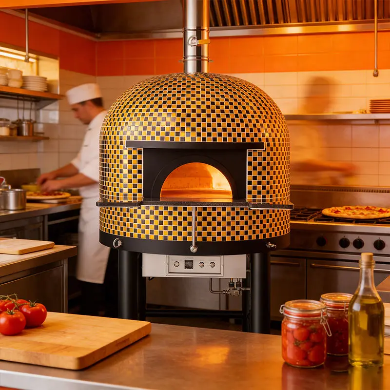 Indoor Commercial Mosaic Tile Stone Pizza Kiln Dual Fuel Gas Electric Heating Oven Single Desktop Round Device — view 2