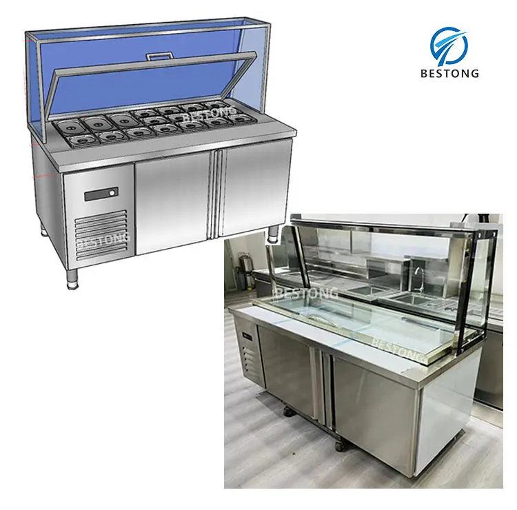 Single-Temperature Salad Pizza Prep Table Fridge Counter Salad Bar Refrigeration Equipment with Air Cooling Discount Sal — view 3