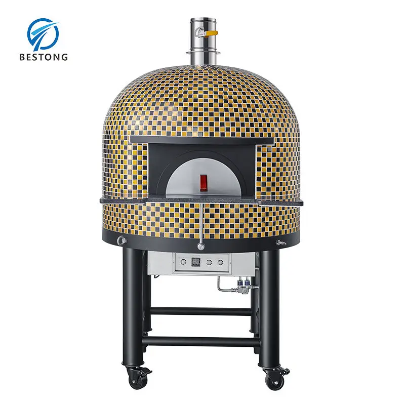Indoor Commercial Mosaic Tile Stone Pizza Kiln Dual Fuel Gas Electric Heating Oven Single Desktop Round Device — view 5