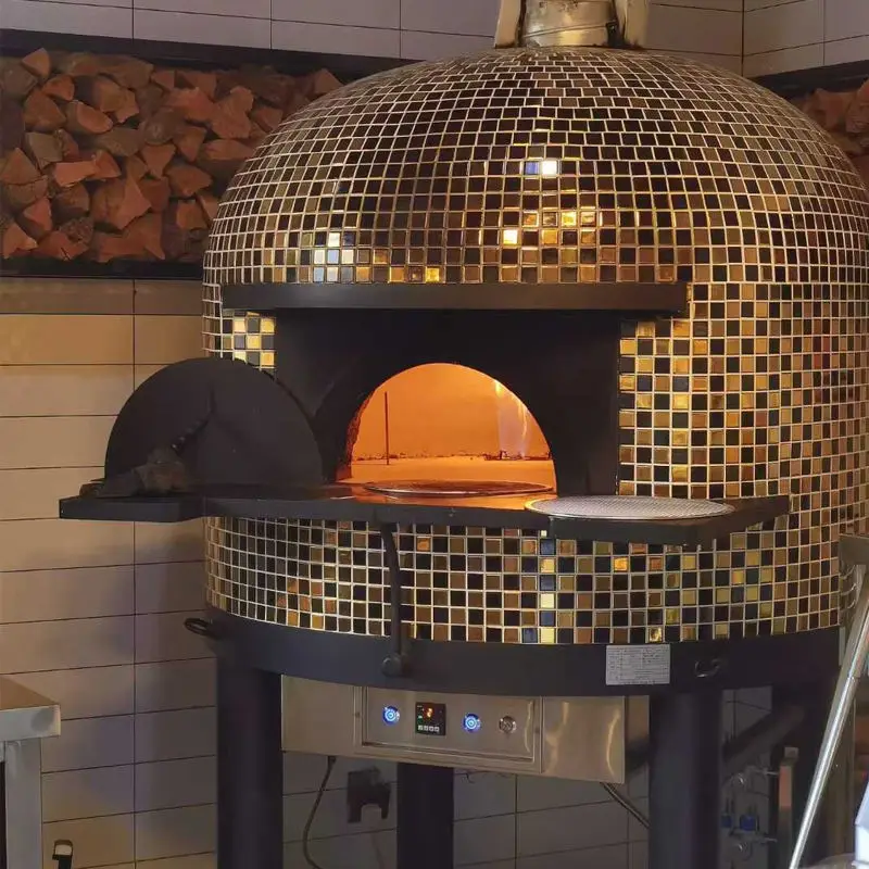 Indoor Commercial Mosaic Tile Stone Pizza Kiln Dual Fuel Gas Electric Heating Oven Single Desktop Round Device — view 6