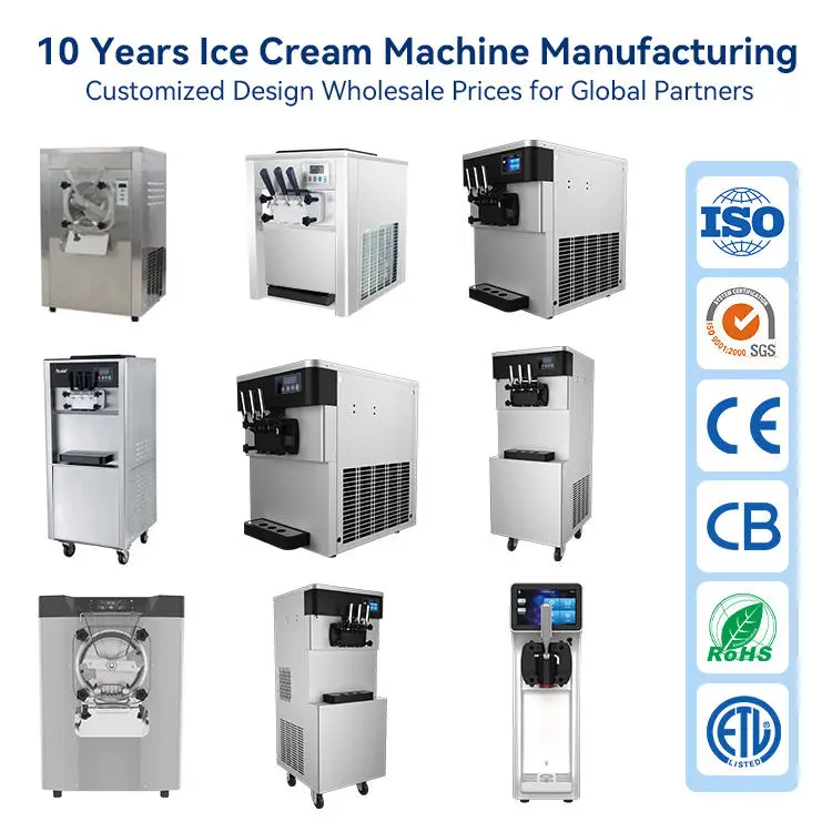 CE ETL Commercial Ice Cream Machines Energy Saving 20-28l/H 304 Stainless Steel 3 Flavor Soft Ice Cream Vending Machine — image 7