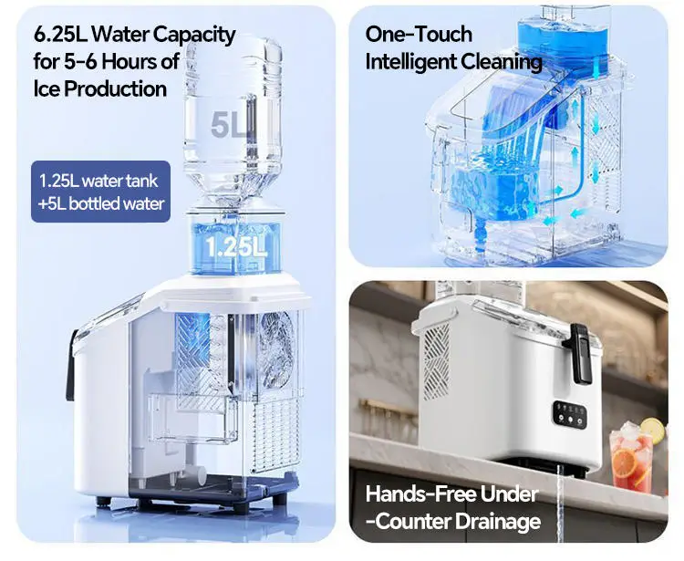 ETL Portable Countertop Ice Maker White Storage Capacity 12kg/24h Auto-Cleaning Bullet Ice Ice Maker Machine Home With Handle — image 6