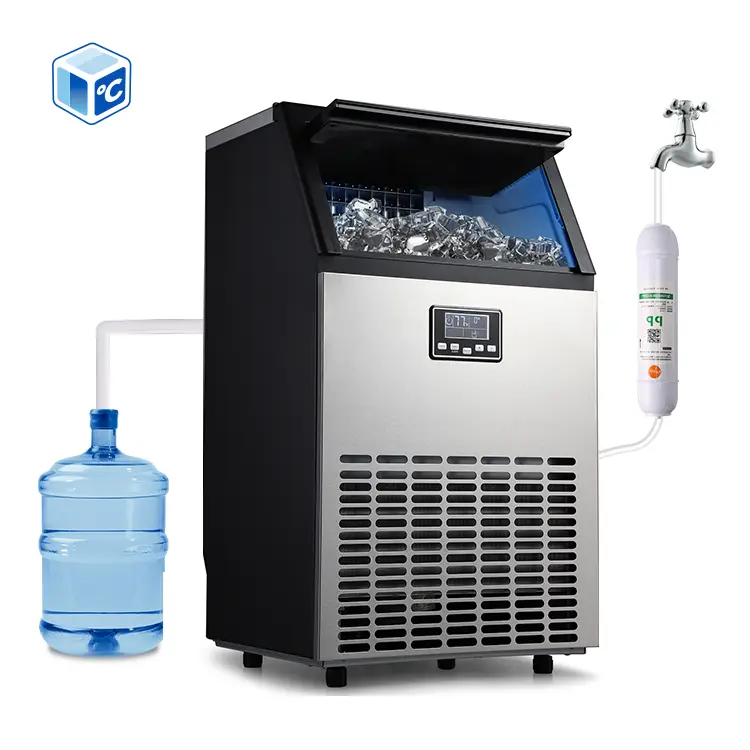 Ice Cube Machine Storage Capacity 15kg 65 Pieces Of Ice Black Stainless Steel Commercial Ice Maker Machine And Water Dis — view 1