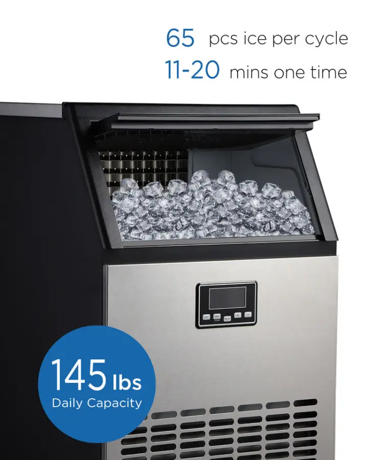 Ice Cube Machine Storage Capacity 15kg 65 Pieces Of Ice Black Stainless Steel Commercial Ice Maker Machine And Water Dispenser — image 4