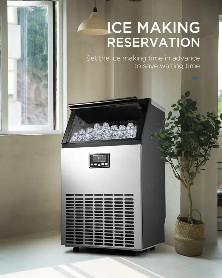 Ice Cube Machine Storage Capacity 15kg 65 Pieces Of Ice Black Stainless Steel Commercial Ice Maker Machine And Water Dispenser — image 5