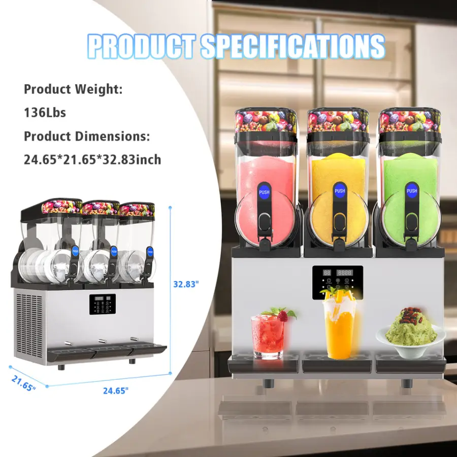 Commercial Slushy Maker Machine Commercial Slushie Machine Frozen Drink Mix 3 Cylinder 12L*3 Ice Shaver Machine For Business — image 4