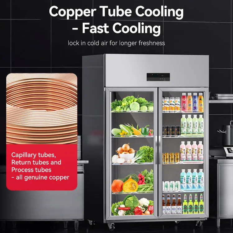 Commercial Upright Stainless Steel Fridge 4 Or 6 Door Dual Temp Direct Cooling Refrigerators Brand Compressor For Café Kitchen — image 7