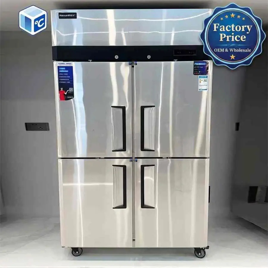 Factory Price Stainless Steel Air Cooling Four Door Dual Temperature Kitchen Refrigerator Vertical Commercial Kitchen Fr — view 1
