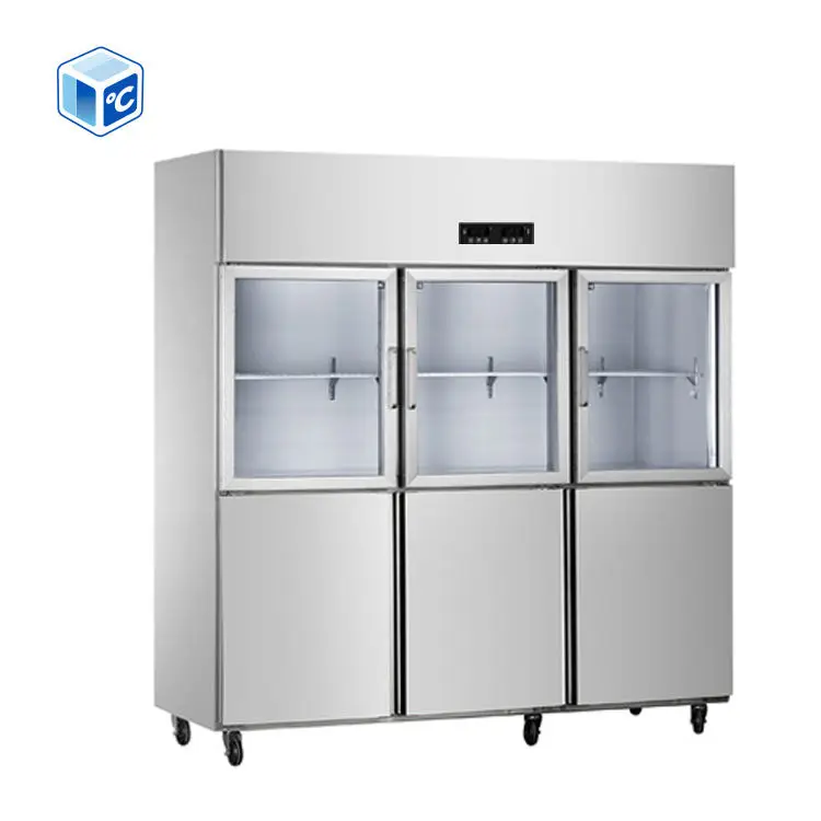 Refrigeration Equipment Stainless Steel Digital Control Upright ≤-15℃ Dual Temp Six Door Glass Commercial Deep Freezer For Meat — image 3