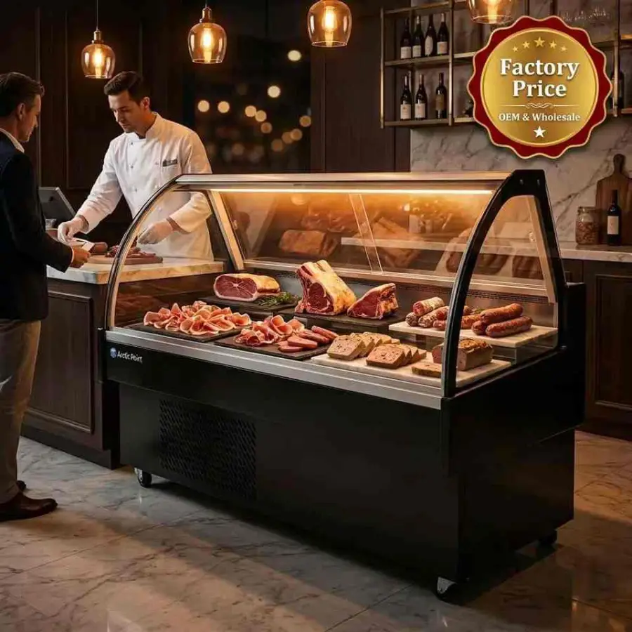 Arctic Point Commercial Meat Display Cabinet Curved Glass Showcase Meat Display Fridge For Butcher Shop — view 1