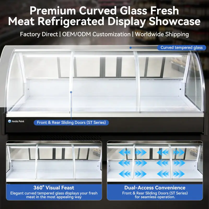 Arctic Point Commercial Meat Display Cabinet Curved Glass Showcase Meat Display Fridge For Butcher Shop — image 3