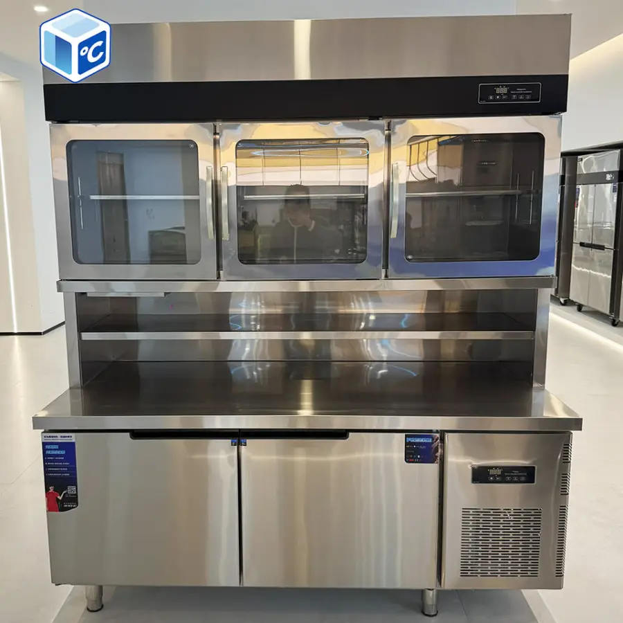 Commercial Mother and Son Worktop Refrigerator Combo Worktop Refrigerator with Upper Glass Door 3-in-1 Worktop Refrigera — view 1