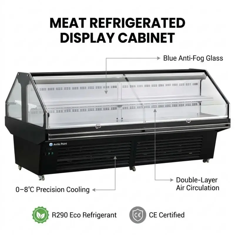 Custom OEM Double Sided Double Layer Meat Refrigerated Island Cabinet Glass Refrigerator Display Cooler Counter For Meat — image 4