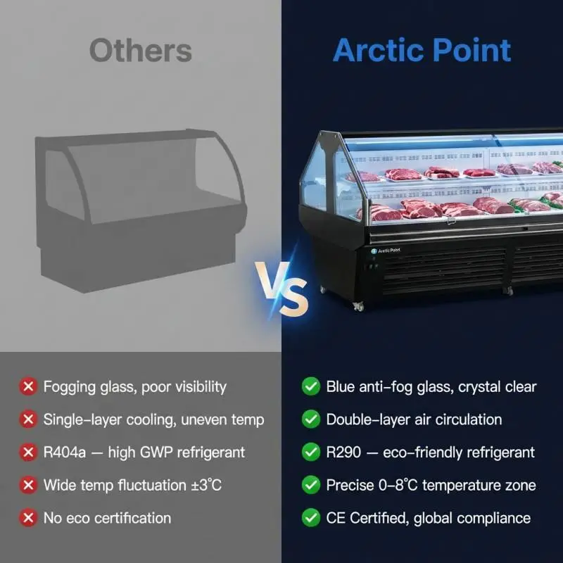Custom OEM Double Sided Double Layer Meat Refrigerated Island Cabinet Glass Refrigerator Display Cooler Counter For Meat — image 6