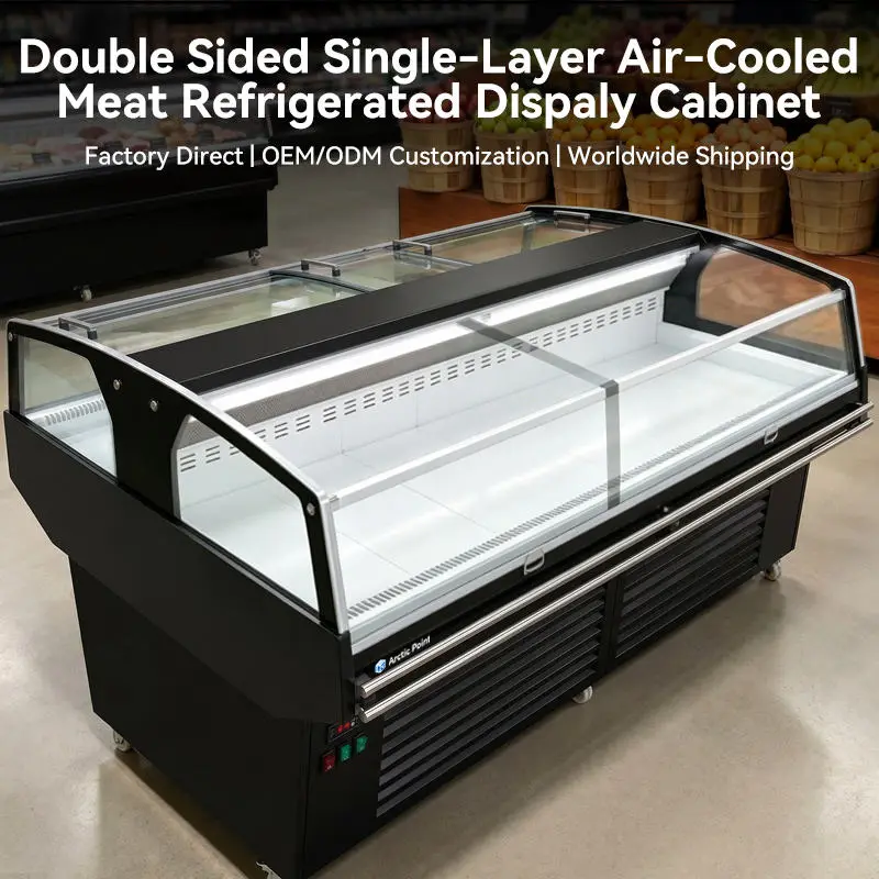 OEM Double-Sided Meat Display Refrigerator Cabinet Island Serve-Over Counter 290-465l Meat Display Chiller For Supermarket — image 5