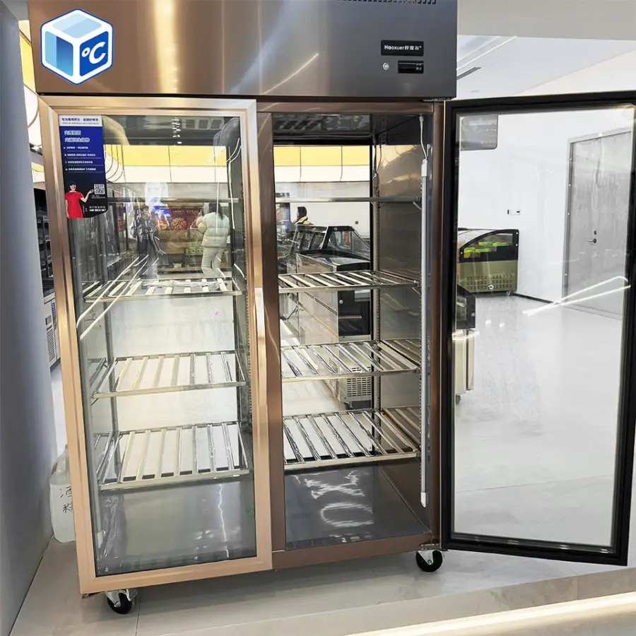 Factor Commercial Double Door Glass Door Refrigerator Upright Display Chiller Refrigerator Four Glass Doors On Both Side — view 1