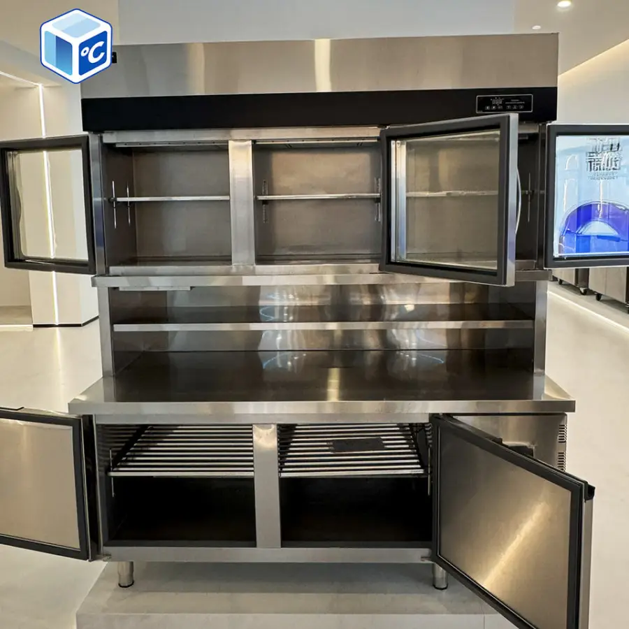 Commercial Mother and Son Worktop Refrigerator Combo Worktop Refrigerator with Upper Glass Door 3-in-1 Worktop Refrigerator — image 4