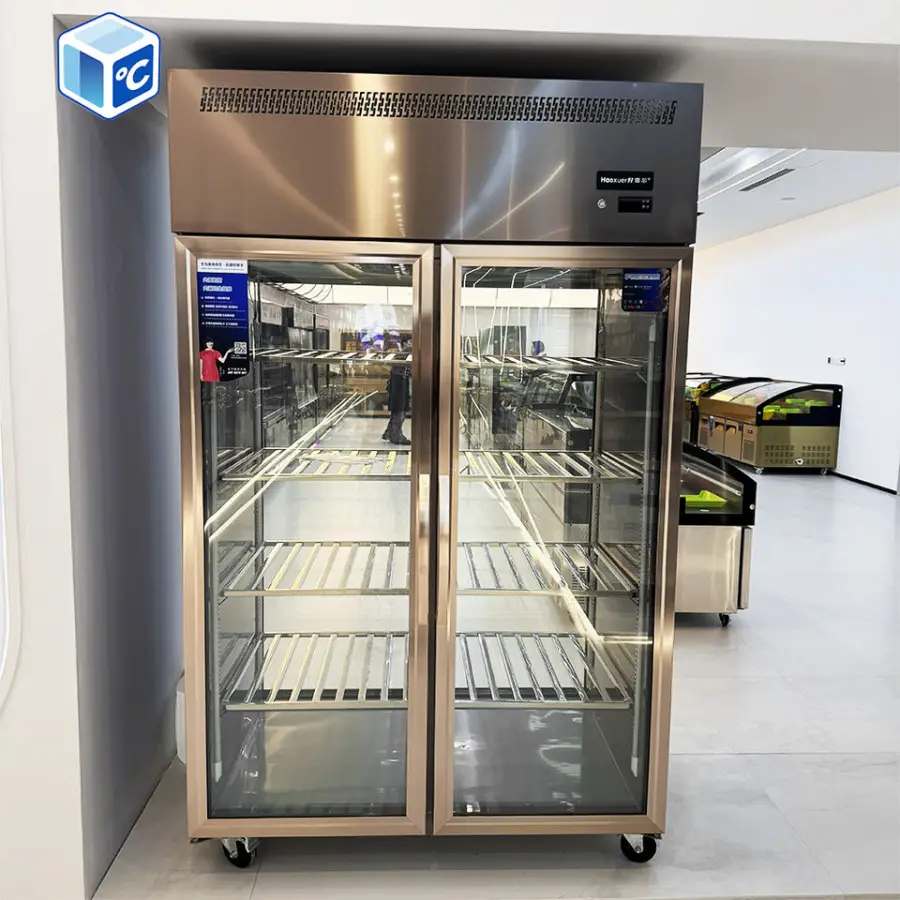 Factor Commercial Double Door Glass Door Refrigerator Upright Display Chiller Refrigerator Four Glass Doors On Both Sides — image 3