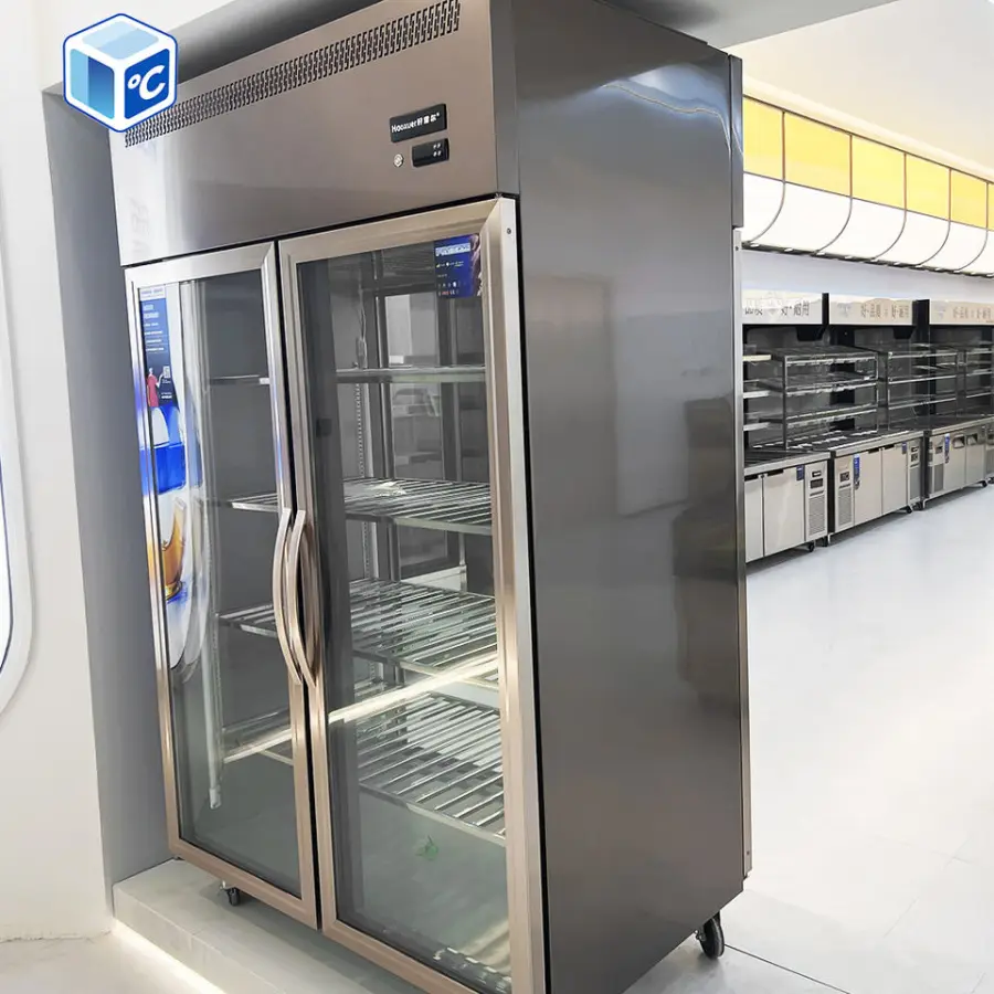Factor Commercial Double Door Glass Door Refrigerator Upright Display Chiller Refrigerator Four Glass Doors On Both Sides — image 4