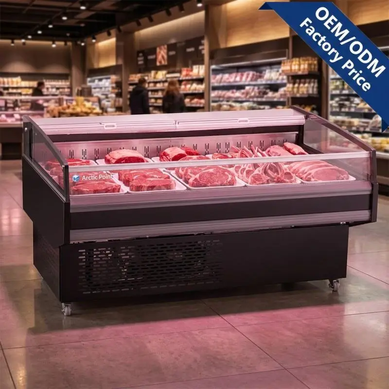 Commercial Fresh Meat Island Counter Open Type Air Cooling Deli Display Case -2~5°C Meat Display Fridge for Supermarket — view 1
