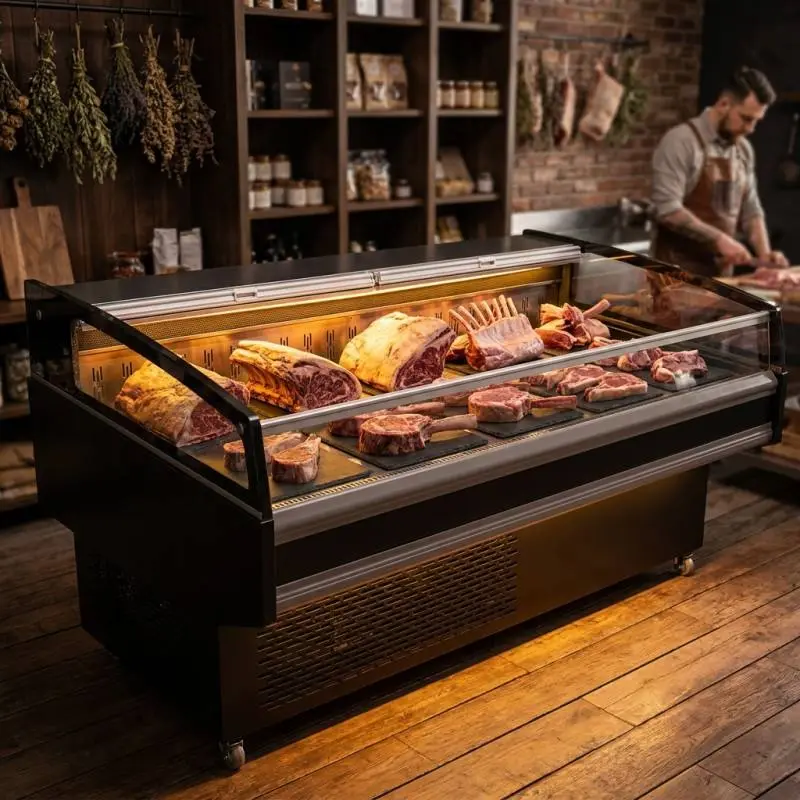 Commercial Fresh Meat Island Counter Open Type Air Cooling Deli Display Case -2~5°C Meat Display Fridge for Supermarket — image 3