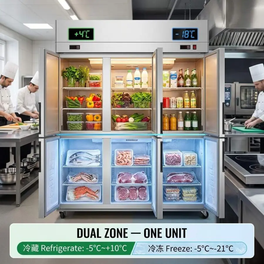 ETL UL CE Stainless Steel Air Cooling Four Door Dual Temperature Kitchen Refrigerator Vertical Commercial Kitchen Freezer — image 6