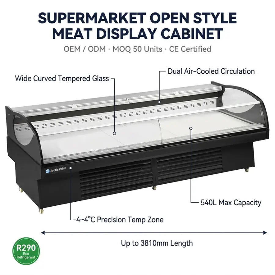 OEM Factory Direct R290 Eco-Friendly Open Type Meat Showcase Air-Cooling Supermarket Island Display Counter Chiller For Meat — image 4