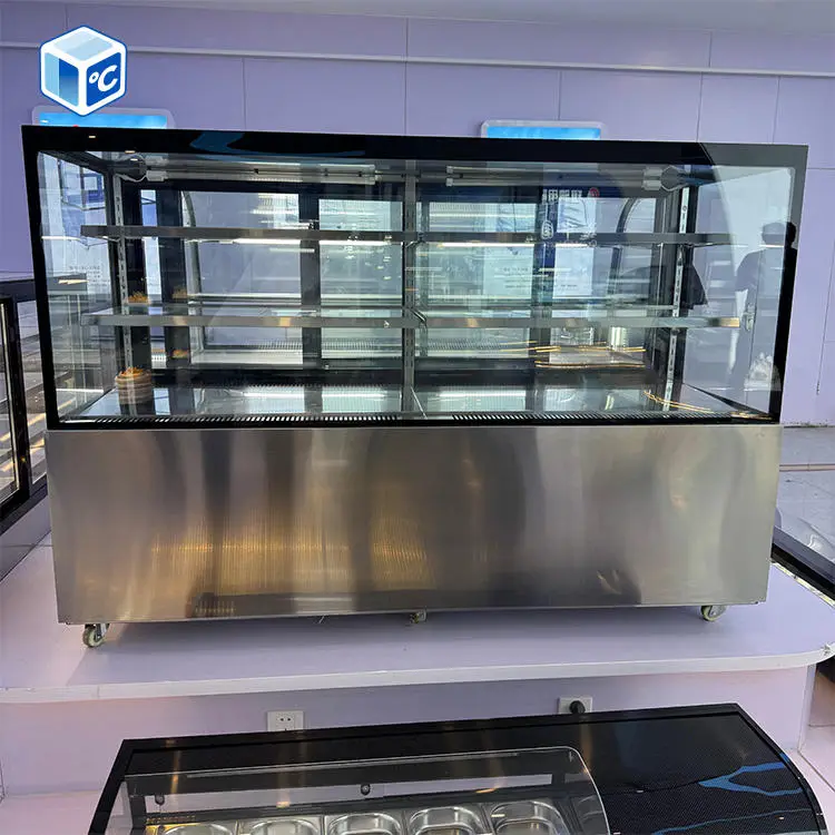 OEM ODM Commercial Cake Display Refrigerator 2 Glass Shelves 1200mm Cake Display Refrigerator Showcase With LED Light — image 4