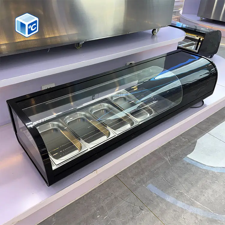 CE CB ETL Sushi Display Fridge Curved Front Countertop Sushi Showcase Black White Sushi Display Refrigerator With LED Light — image 3