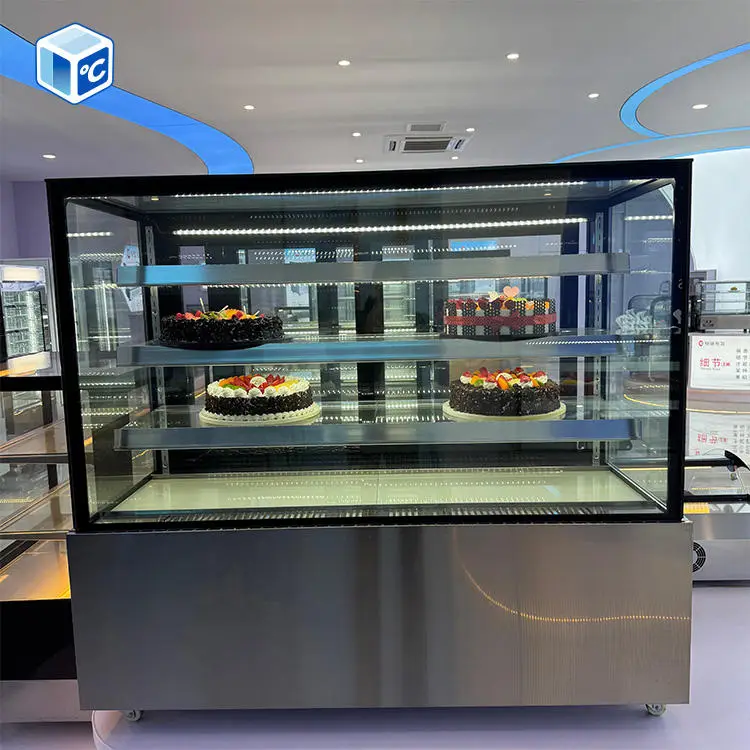 Factory Cheapest 3Layer Glass Door Cake Display Fridge Refrigerated Stainless Steel Commercial Cake Display Case for Bakery Shop — image 4