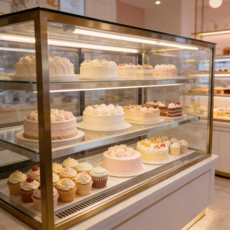 2026 NEW Cake Display Fridge Stainless Steel Commercial Cake Display Cooler Refrigerated Bakery Showcase with Wheels — image 5