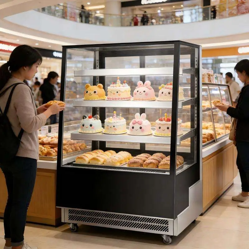 Commercial Cake Case 1.5m 3-Tier Refrigerated Cake Display Showcase Commercial Bakery Display Cabinet with LED Lighting Wheels — image 5
