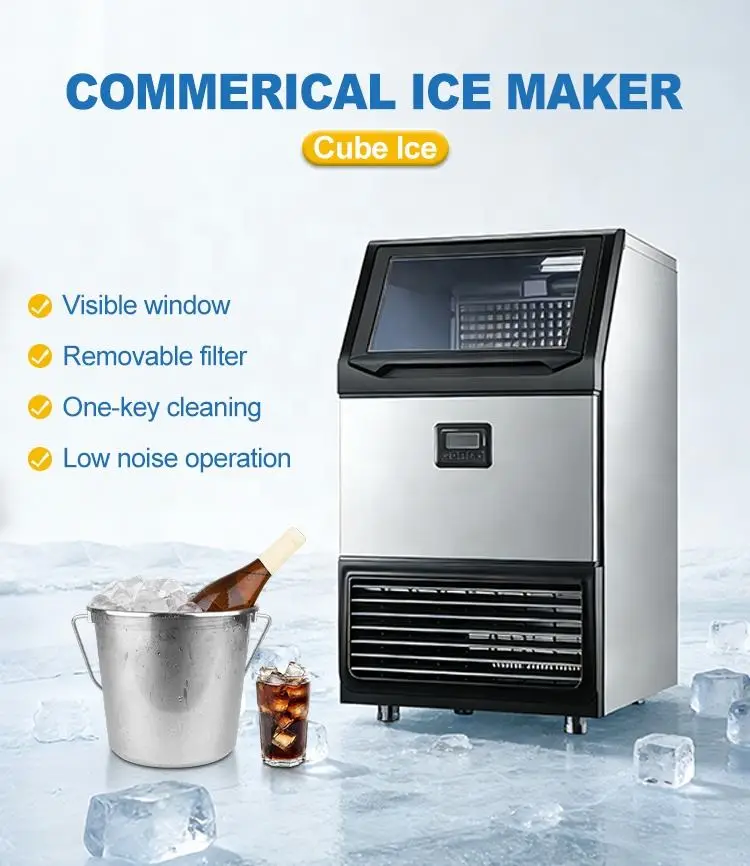 Commercial Electric Ice Maker Machine Stainless Steel Counter Freestanding Cube 126Kg/Day Capacity Hotel Household Use 220-240V — image 2