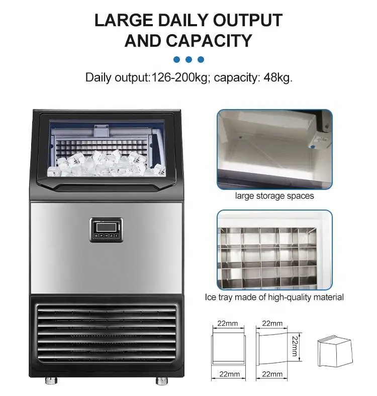 Commercial Electric Ice Maker Machine Stainless Steel Counter Freestanding Cube 126Kg/Day Capacity Hotel Household Use 220-240V — image 3