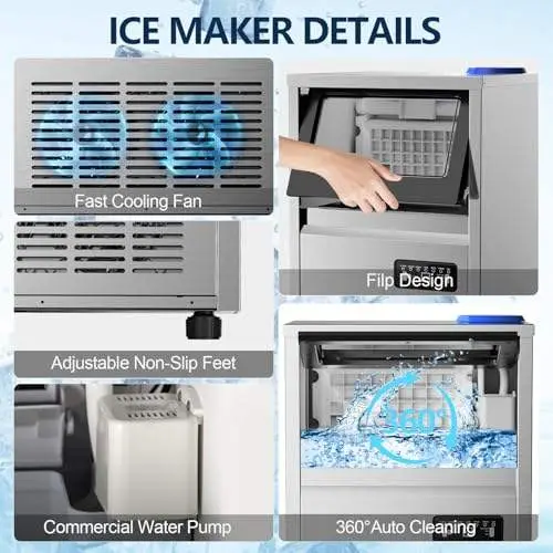 Commercial Fast Ice Maker Machine 11kg Storage Stainless Steel Counter Freestanding for Home — image 4