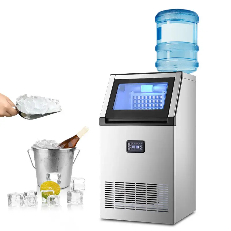 Energy Commercial Ice Maker Cube Ice Shape Built-in Freestanding Counter Design Hotel Household Use 40-50kg/day Air Cool — view 1