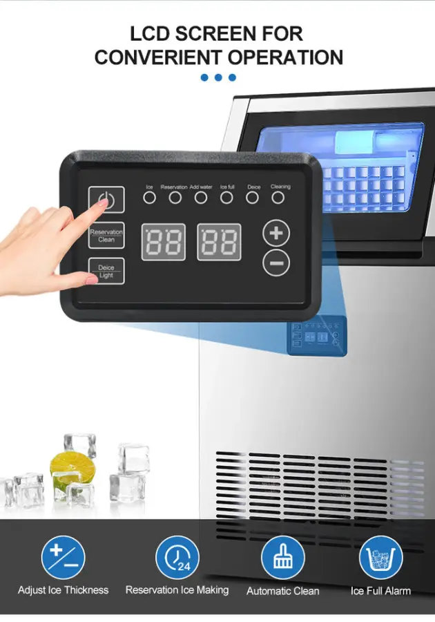 Energy Commercial Ice Maker Cube Ice Shape Built-in Freestanding Counter Design Hotel Household Use 40-50kg/day Air Cool — view 2