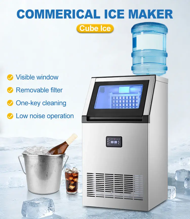 Energy Commercial Ice Maker Cube Ice Shape Built-in Freestanding Counter Design Hotel Household Use 40-50kg/day Air Cool — view 4