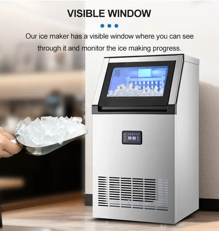 Energy Commercial Ice Maker Cube Ice Shape Built-in Freestanding Counter Design Hotel Household Use 40-50kg/day Air Cool — view 5